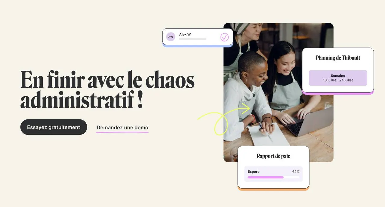 Combo: Staff rotas, time clock and payroll for French restaurants and shops.